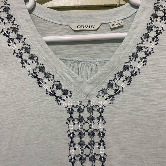 Orvis Embroidered Vintage Inspired Tee Sage Green Relax Boxy Cotton Modal SZ XL - Picture 5 of 15